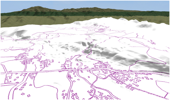 Fig.10 地図データを元にUC-win/Roadで3次元解析した地形